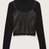 Mesh satin långärmad topp