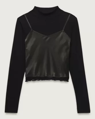 Mesh satin långärmad topp