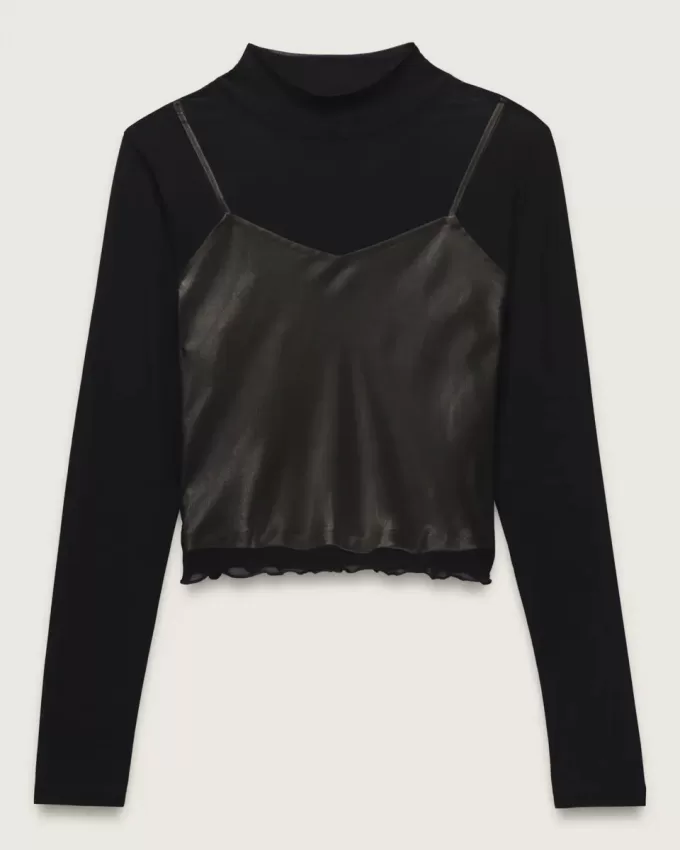 Mesh satin långärmad topp