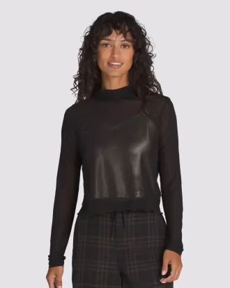 Mesh satin långärmad topp