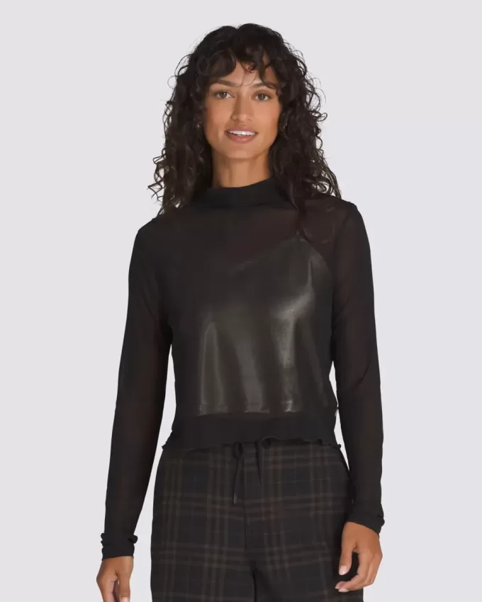 Mesh satin långärmad topp
