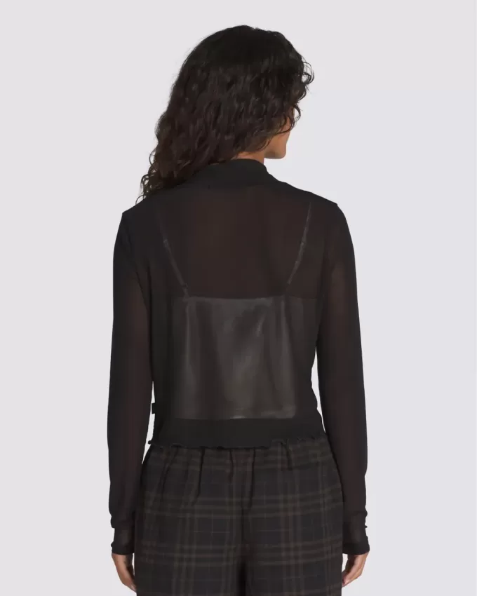 Mesh satin långärmad topp