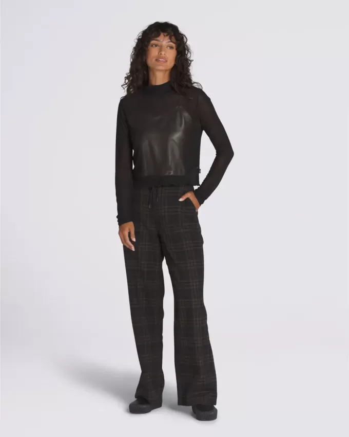 Mesh satin långärmad topp