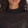 Mesh satin långärmad topp
