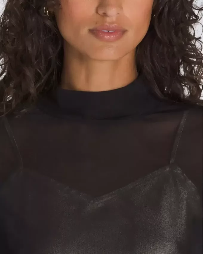 Mesh satin långärmad topp